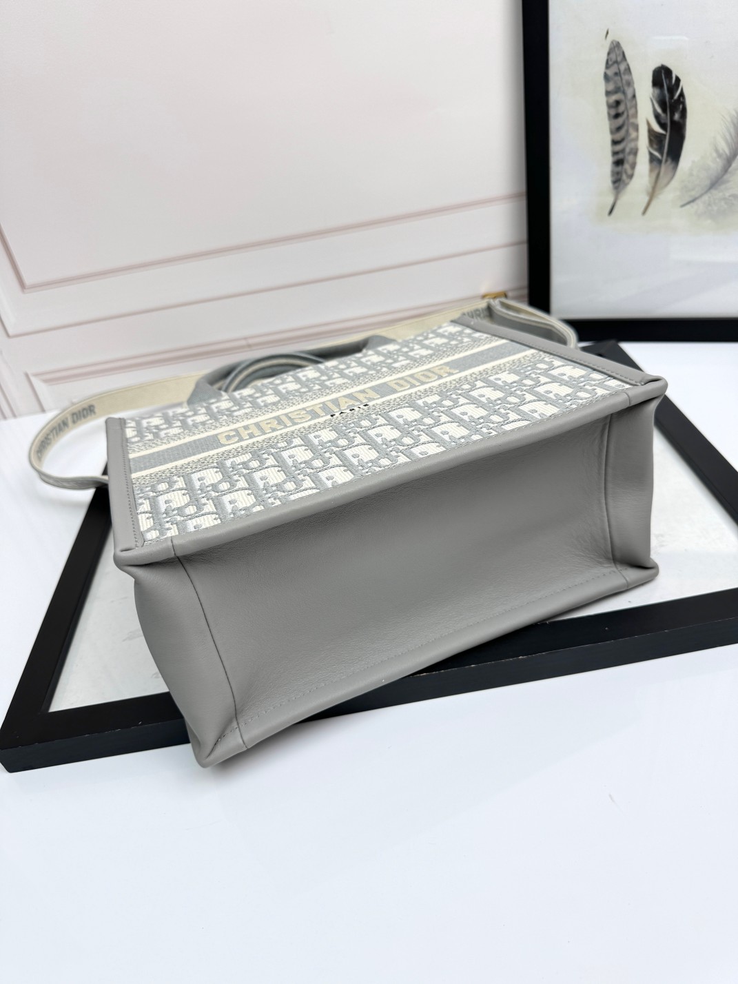 Small Dior Book Tote Bag Gray Dior Oblique Embroidery and Calfskin